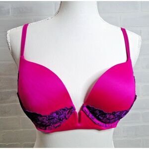 Victoria's Secret Hot Pink Purple Lace Trim PUSH-UP Padded Bra 3601050‎ 36C